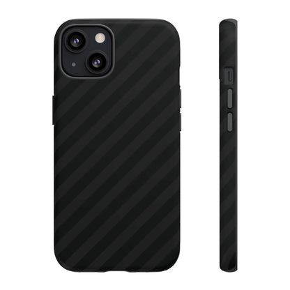 Back view of black diagonal pattern tough gloss phone case with sleek carbon-fiber-like texture for iphone samsung pixel