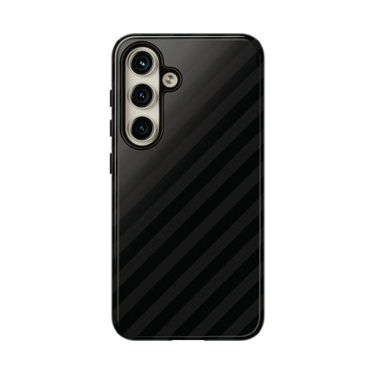 Black diagonal pattern tough gloss phone case with precise camera cutouts shown from the back for iphone samsung pixel