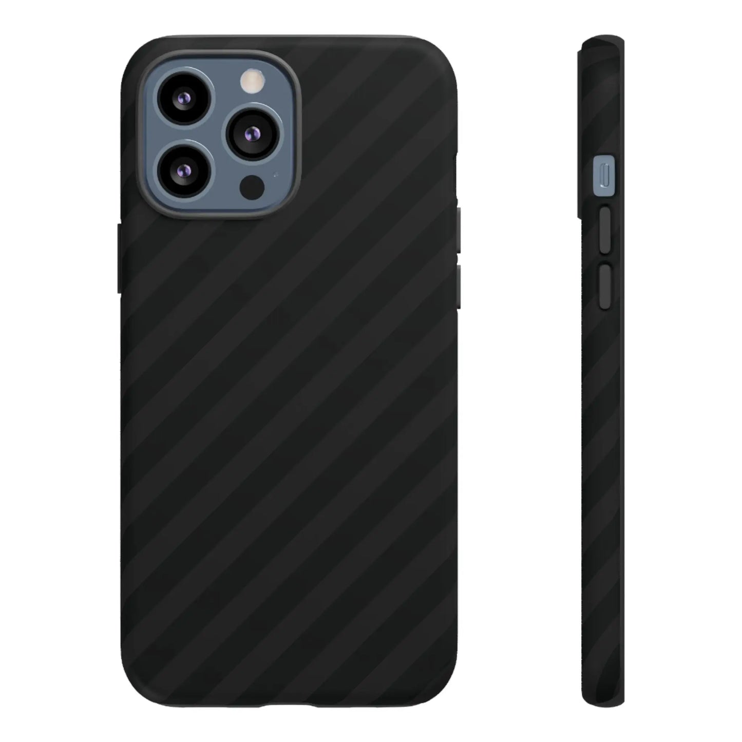 Black carbon fiber phone case with black diagonal pattern tough gloss finish shown from the back for iPhone 13 Pro Max