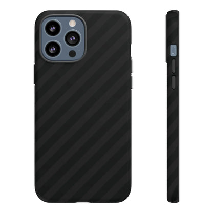Black carbon fiber phone case with black diagonal pattern tough gloss finish shown from the back for iPhone 13 Pro Max