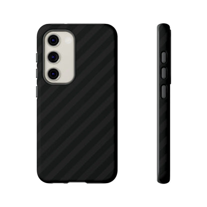Black carbon fiber-patterned phone case with sleek textured finish showing back side featuring black diagonal pattern tough gloss