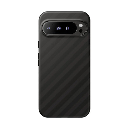 Black carbon fiber phone case with a sleek modern design featuring a black diagonal pattern tough gloss finish on back