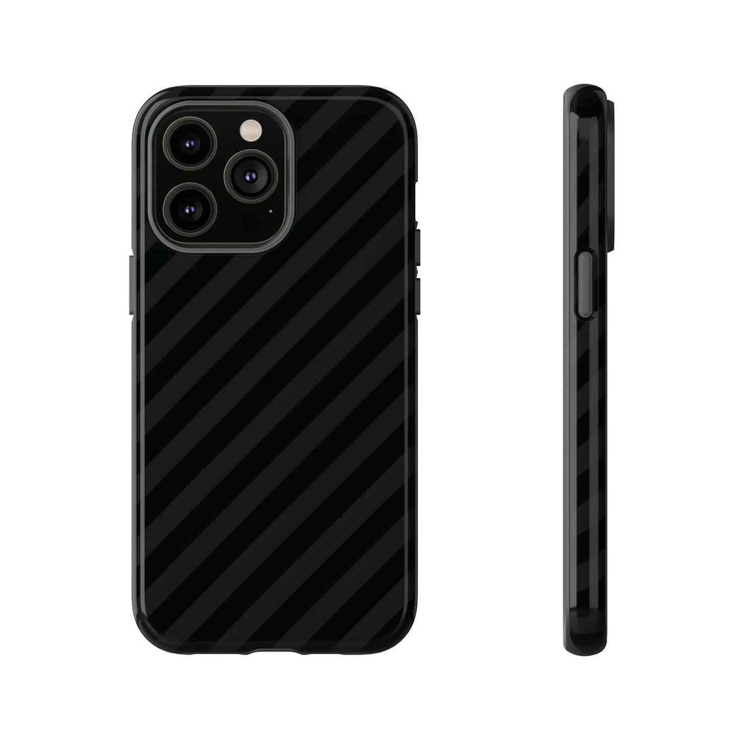 Back side of a black diagonal pattern tough gloss phone case with a sleek geometric design for iPhone Samsung Pixel