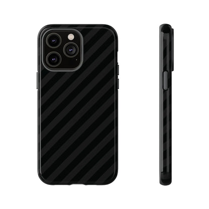 Back side of a black diagonal pattern tough gloss phone case with a sleek geometric design for iPhone Samsung Pixel