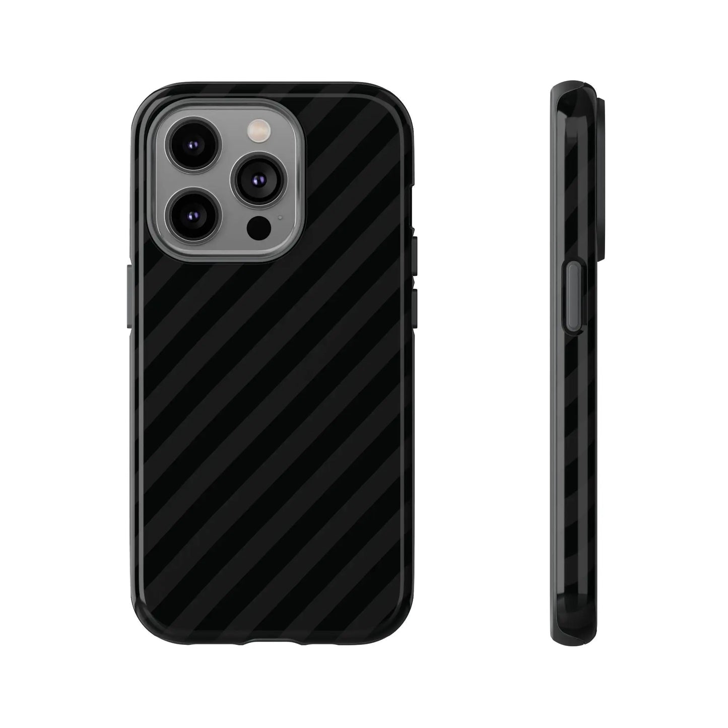 Back side of black diagonal pattern tough phone case with sleek pattern tough gloss finish for iPhone Samsung Google Pixel
