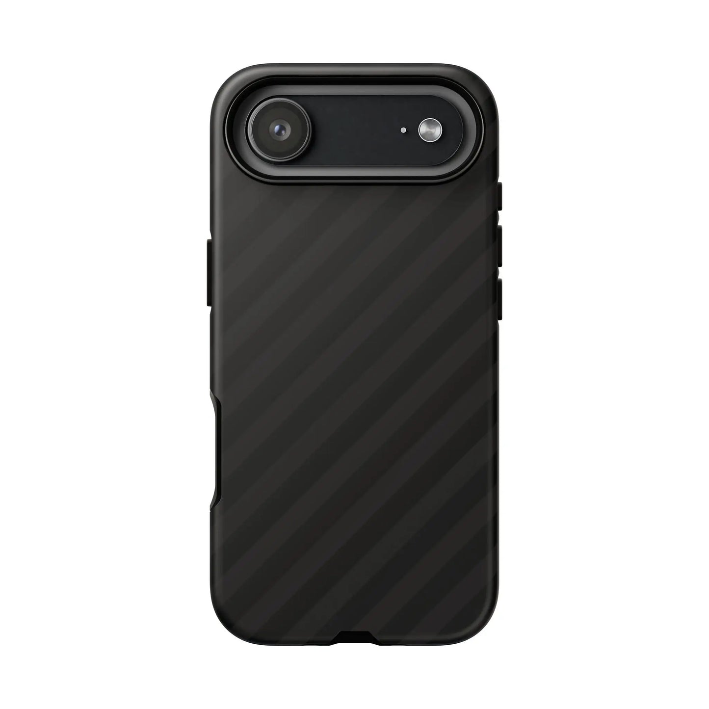 Black carbon fiber phone case back with sleek black diagonal pattern tough gloss finish and cutouts for camera module