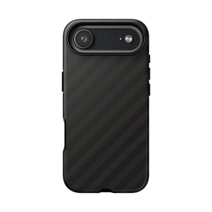 Black carbon fiber phone case back with sleek black diagonal pattern tough gloss finish and cutouts for camera module