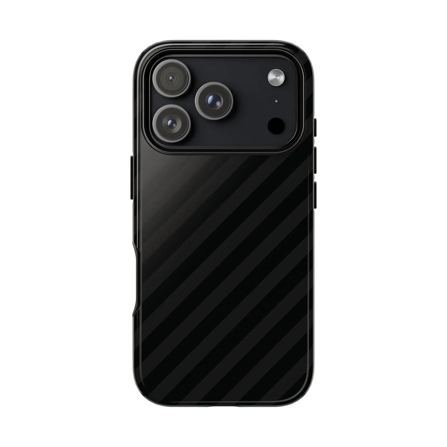 Black diagonal pattern phone case with tough gloss finish showing back side for iphone samsung google pixel