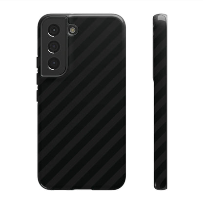 Back side of a black diagonal pattern tough gloss finish phone case with sleek geometric design for iphone and samsung