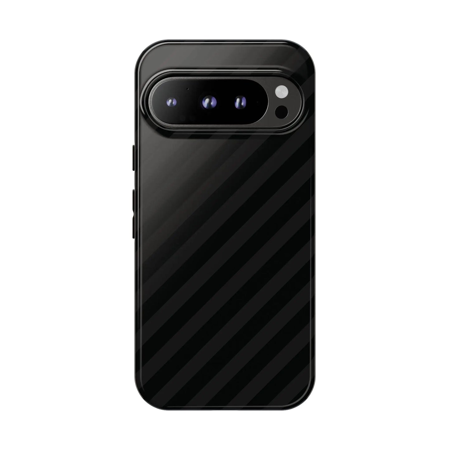 Black phone case with diagonal pattern tough gloss finish showing back side for iphone samsung and google pixel