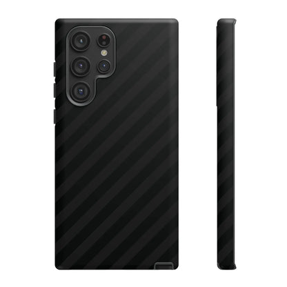 Back side of black carbon fiber patterned phone case for samsung galaxy s23 ultra with black diagonal pattern tough gloss finish