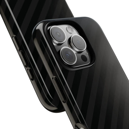 Black carbon fiber textured phone case with a sleek glossy finish and black diagonal pattern tough design back side view