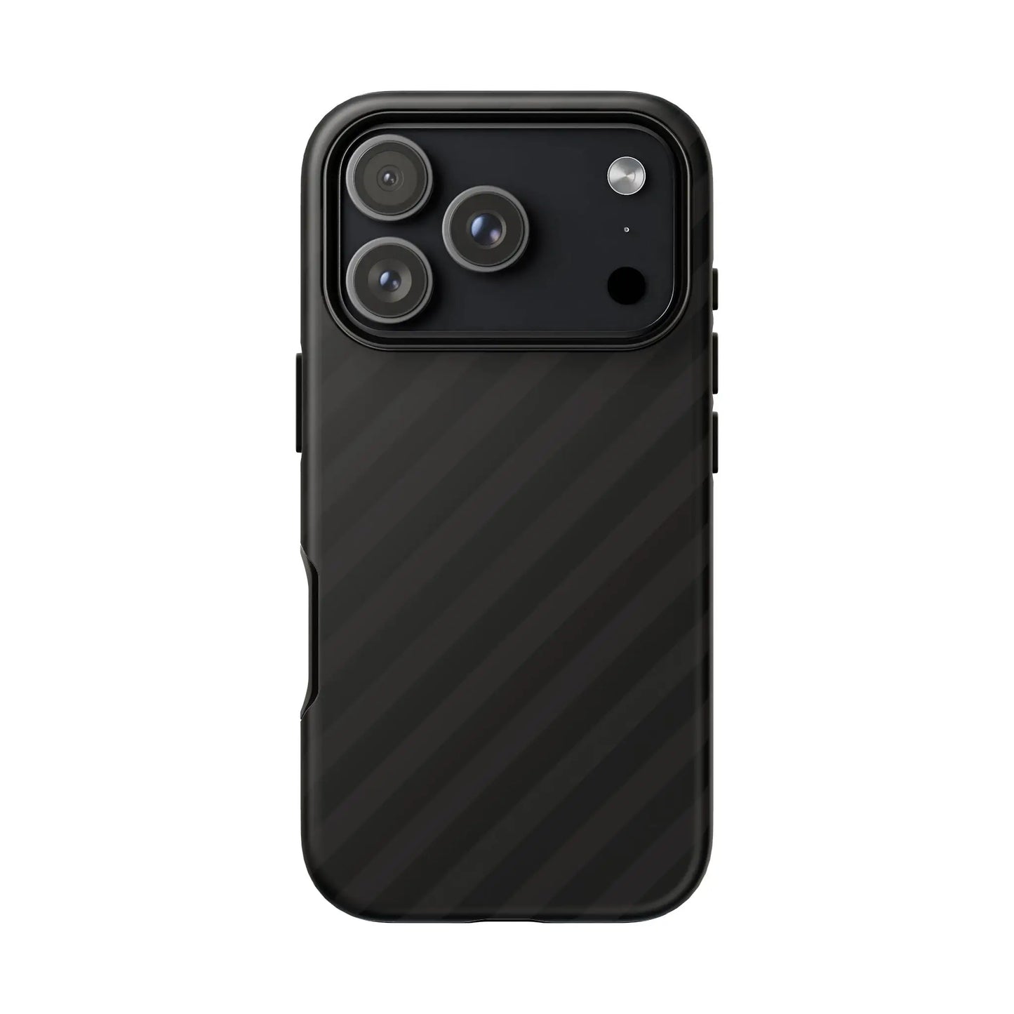 Black carbon fiber-patterned phone case with a sleek modern design and diagonal pattern tough gloss finish shown from the back