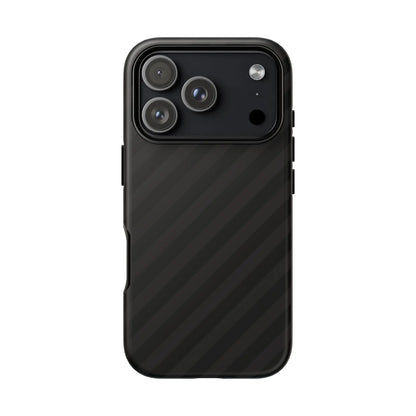 Black carbon fiber-patterned phone case with a sleek modern design and diagonal pattern tough gloss finish shown from the back