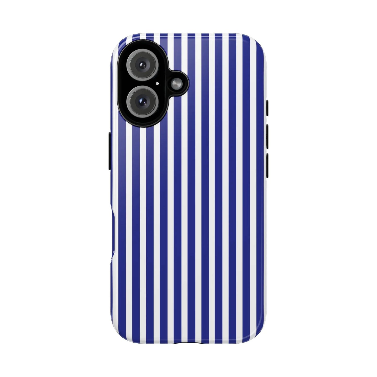 Blue white striped tough phone case with hard shell protective cover showing back side design