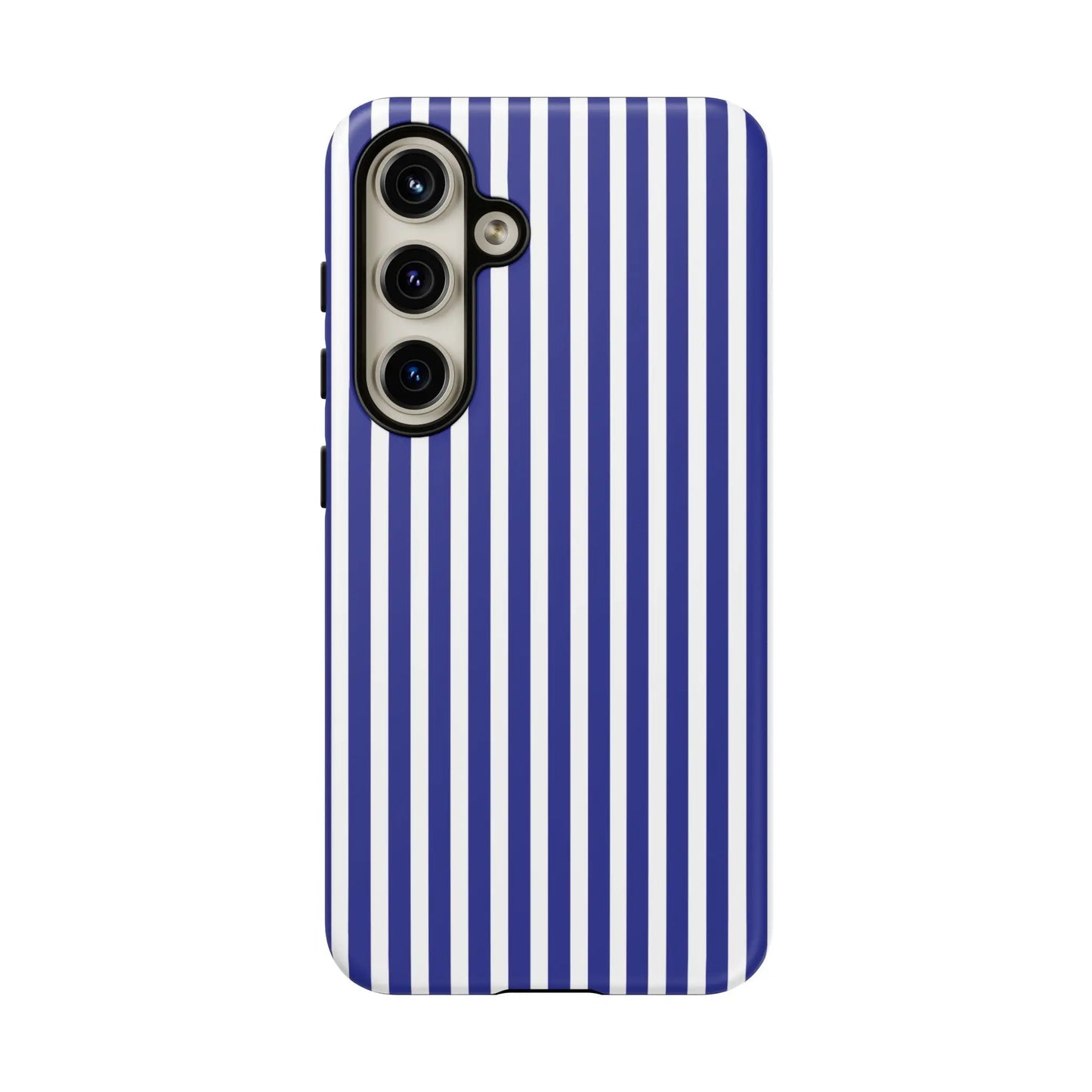 Back side of blue white striped tough phone case with hard shell design for protective phone cover accessories