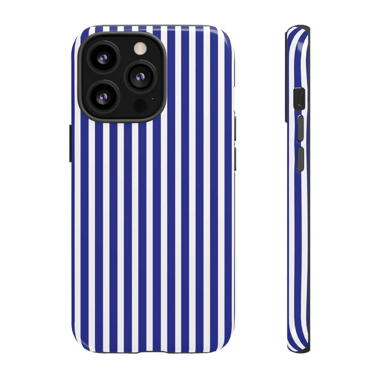 Blue white striped tough phone case back with hard shell design for protective phone cover and accessories