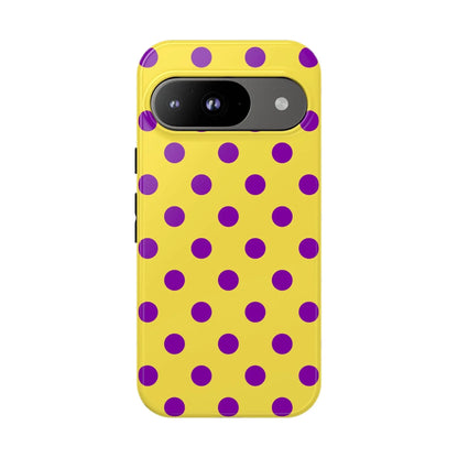 Phone Case - Bright Yellow with Purple Dots - Google Pixel 9 / Glossy - Phone Case