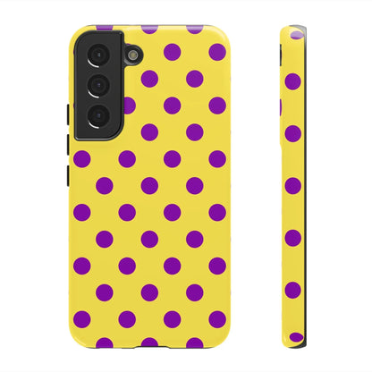 Phone Case - Bright Yellow with Purple Dots - Samsung Galaxy S22 / Glossy - Phone Case