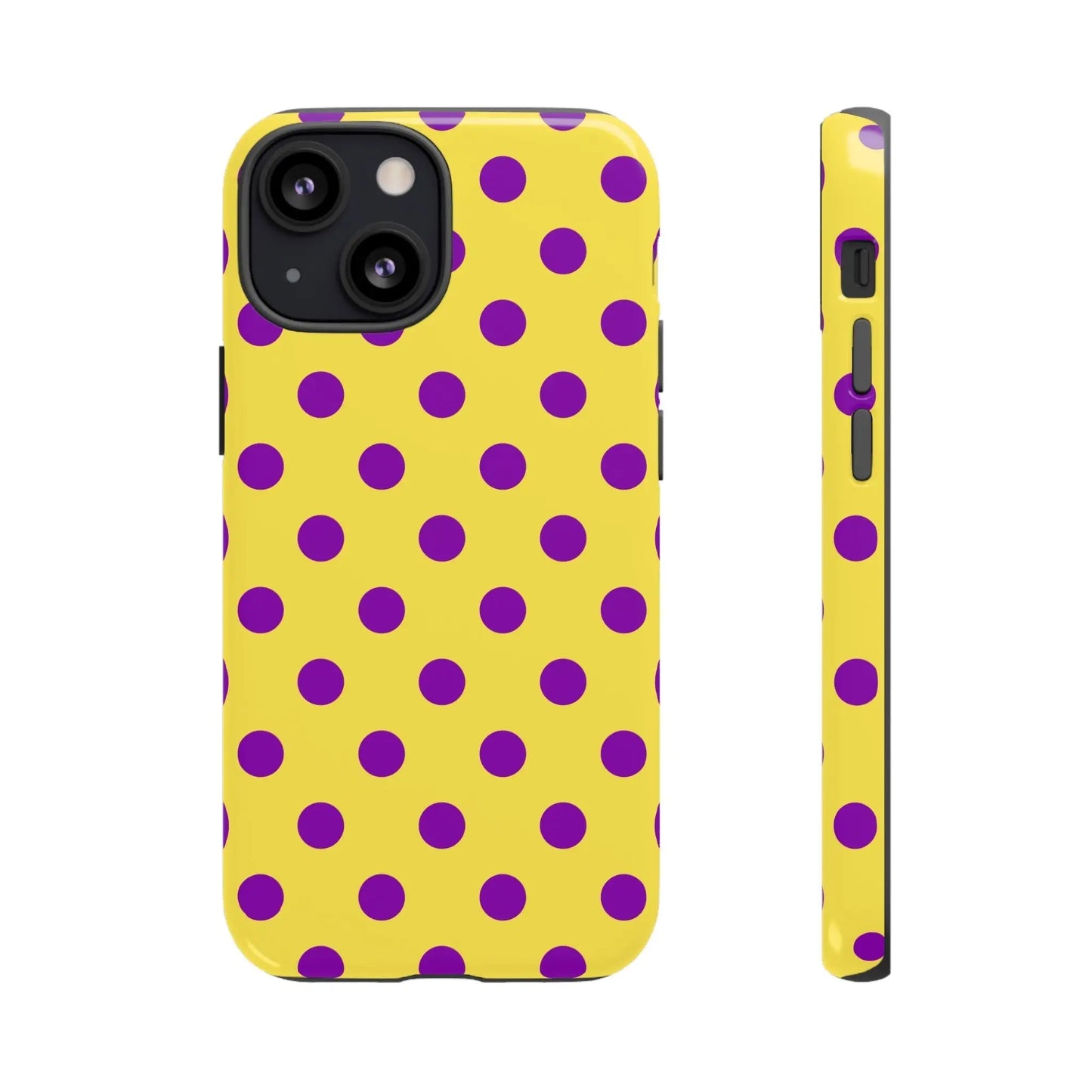 Phone Case - Bright Yellow with Purple Dots - iPhone 13 Mini / Glossy - Phone Case