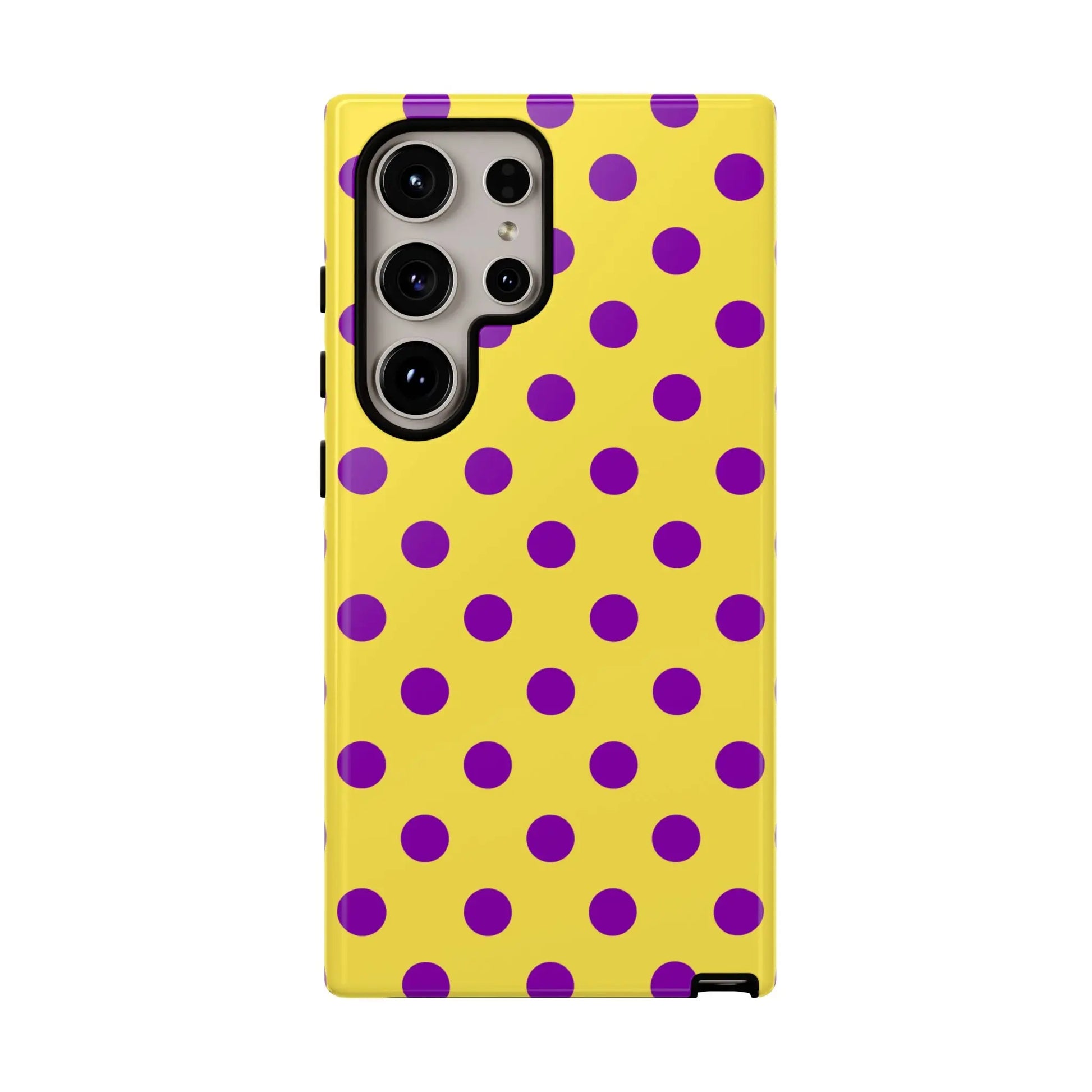Phone Case - Bright Yellow with Purple Dots - Samsung Galaxy S24 Ultra / Glossy - Phone Case