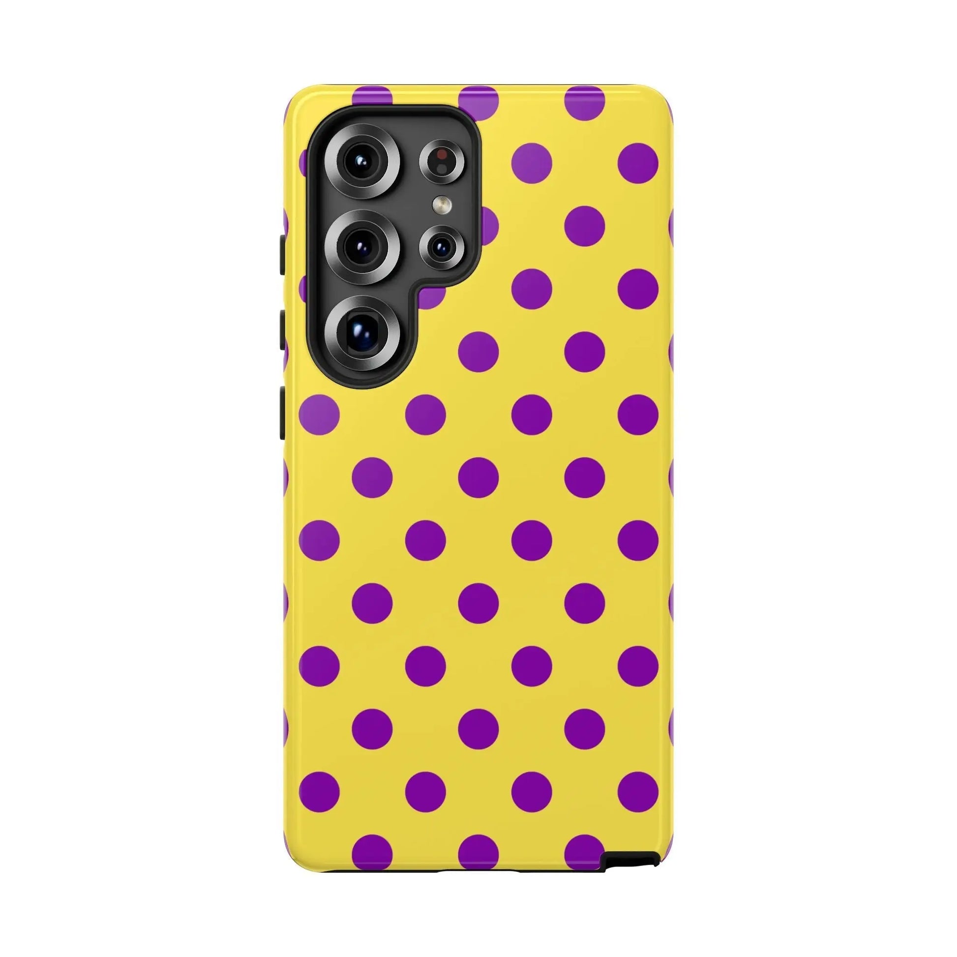 Phone Case - Bright Yellow with Purple Dots - Samsung Galaxy S25 Ultra / Glossy - Phone Case