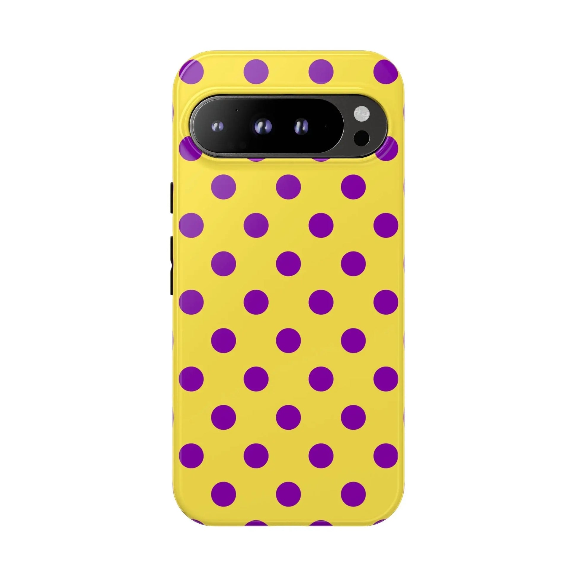Phone Case - Bright Yellow with Purple Dots - Google Pixel 9 Pro XL / Glossy - Phone Case