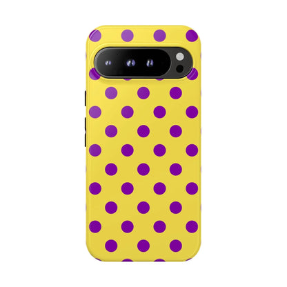 Phone Case - Bright Yellow with Purple Dots - Google Pixel 9 Pro XL / Glossy - Phone Case