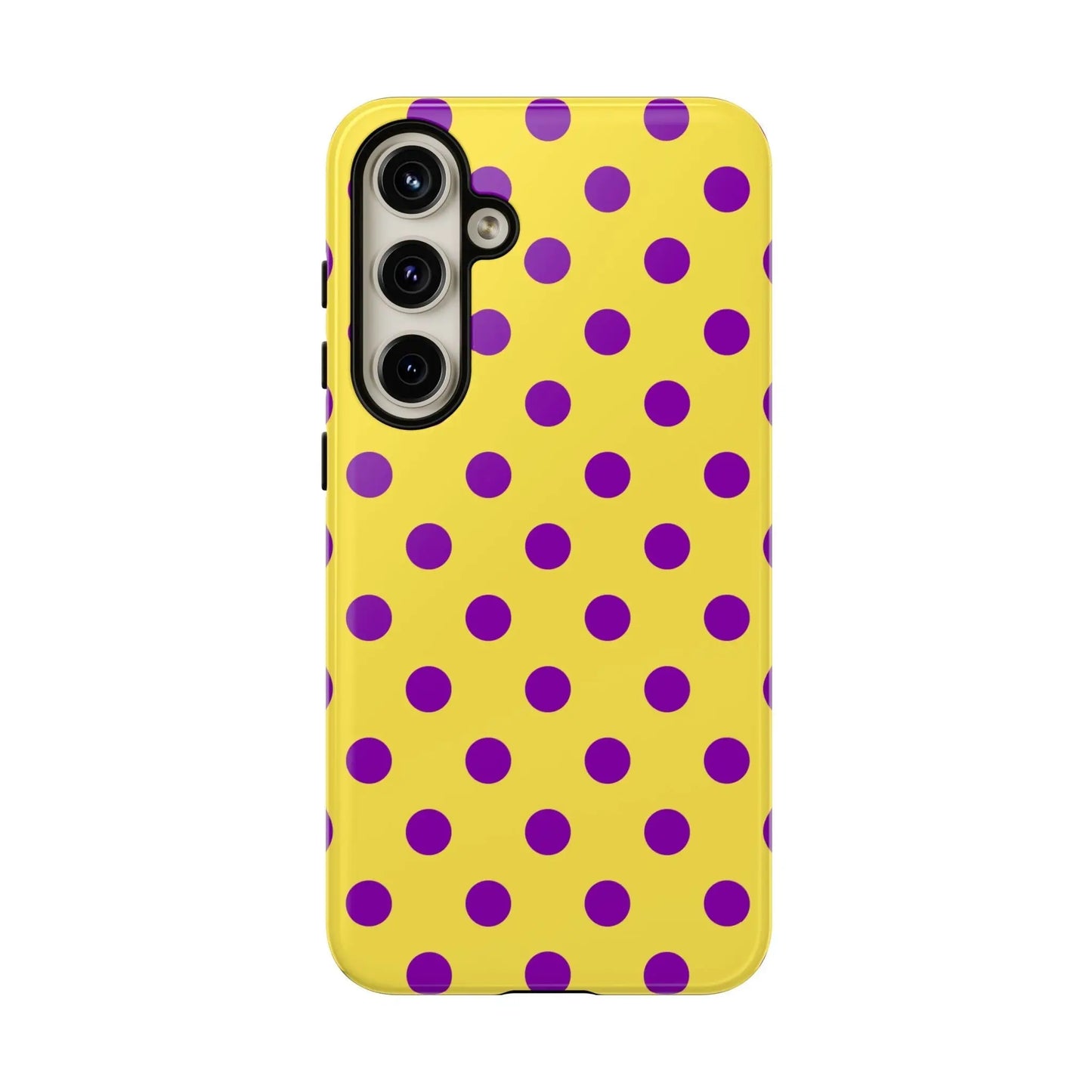 Phone Case - Bright Yellow with Purple Dots - Samsung Galaxy S24 Plus / Glossy - Phone Case