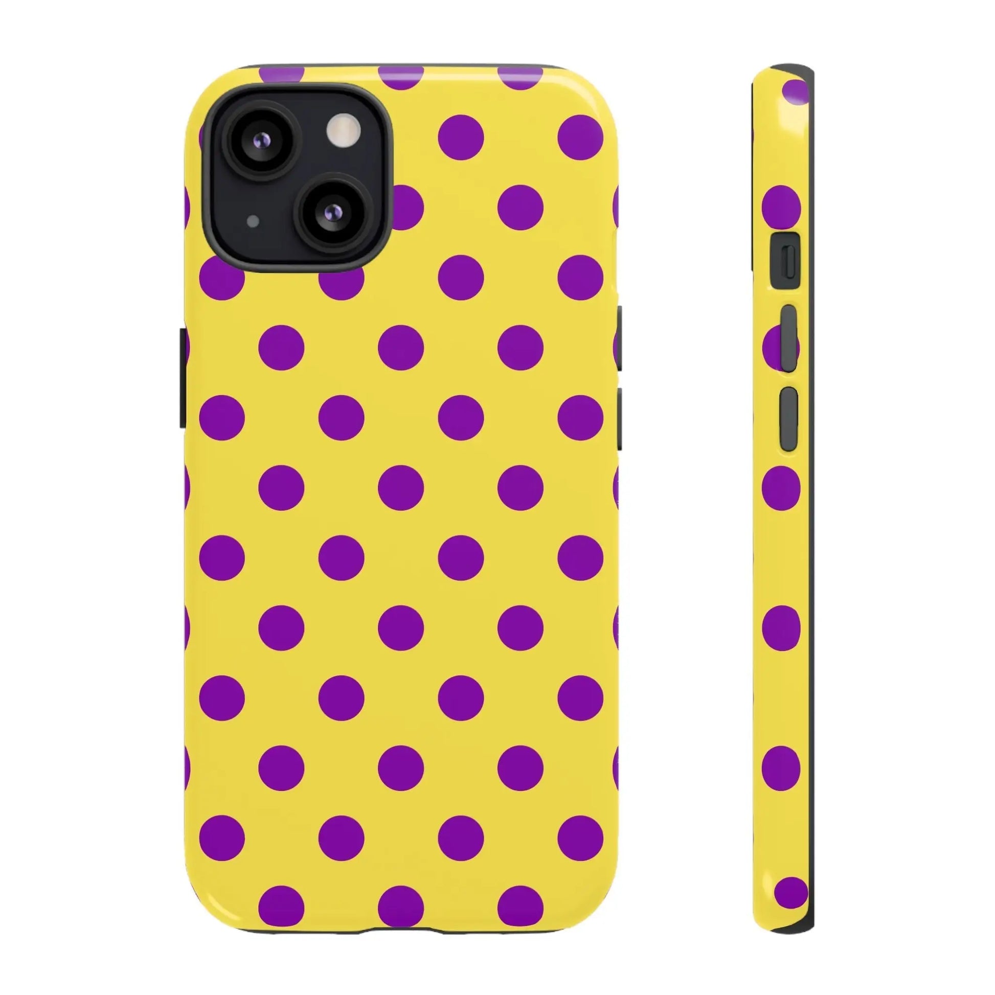 Phone Case - Bright Yellow with Purple Dots - iPhone 13 / Glossy - Phone Case