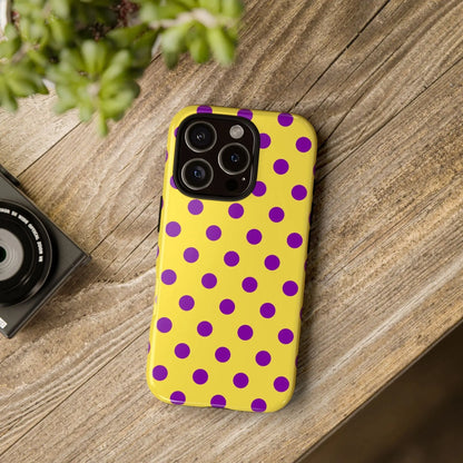 Phone Case - Bright Yellow with Purple Dots - iPhone 16 Pro / Glossy - Phone Case