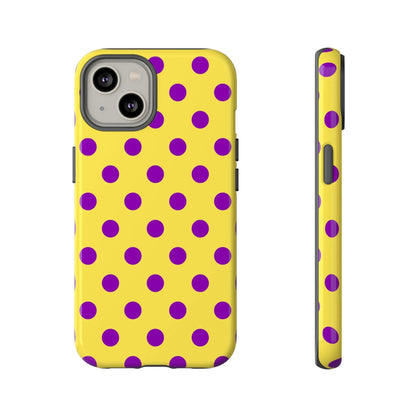 Phone Case - Bright Yellow with Purple Dots - iPhone 14 / Glossy - Phone Case