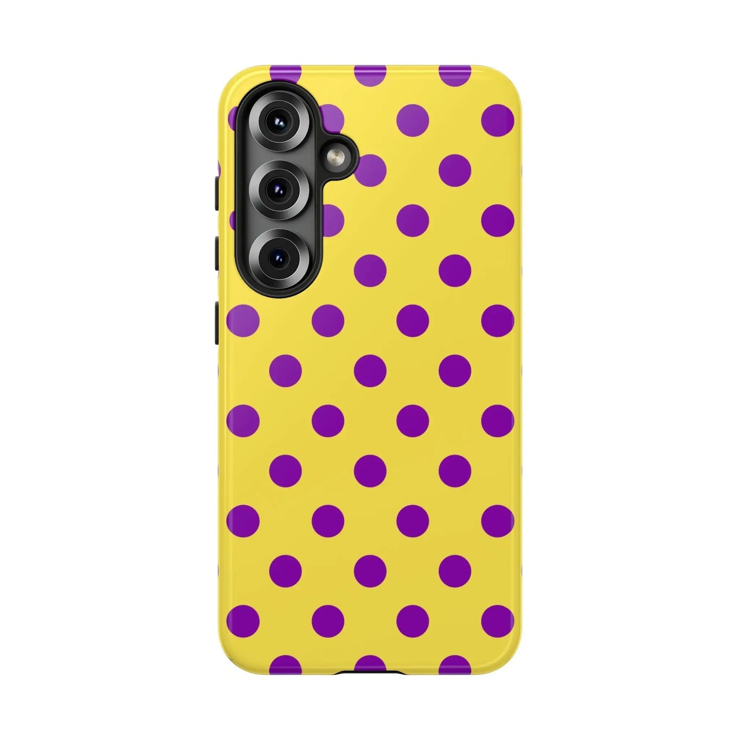 Phone Case - Bright Yellow with Purple Dots - Samsung Galaxy S25 / Glossy - Phone Case