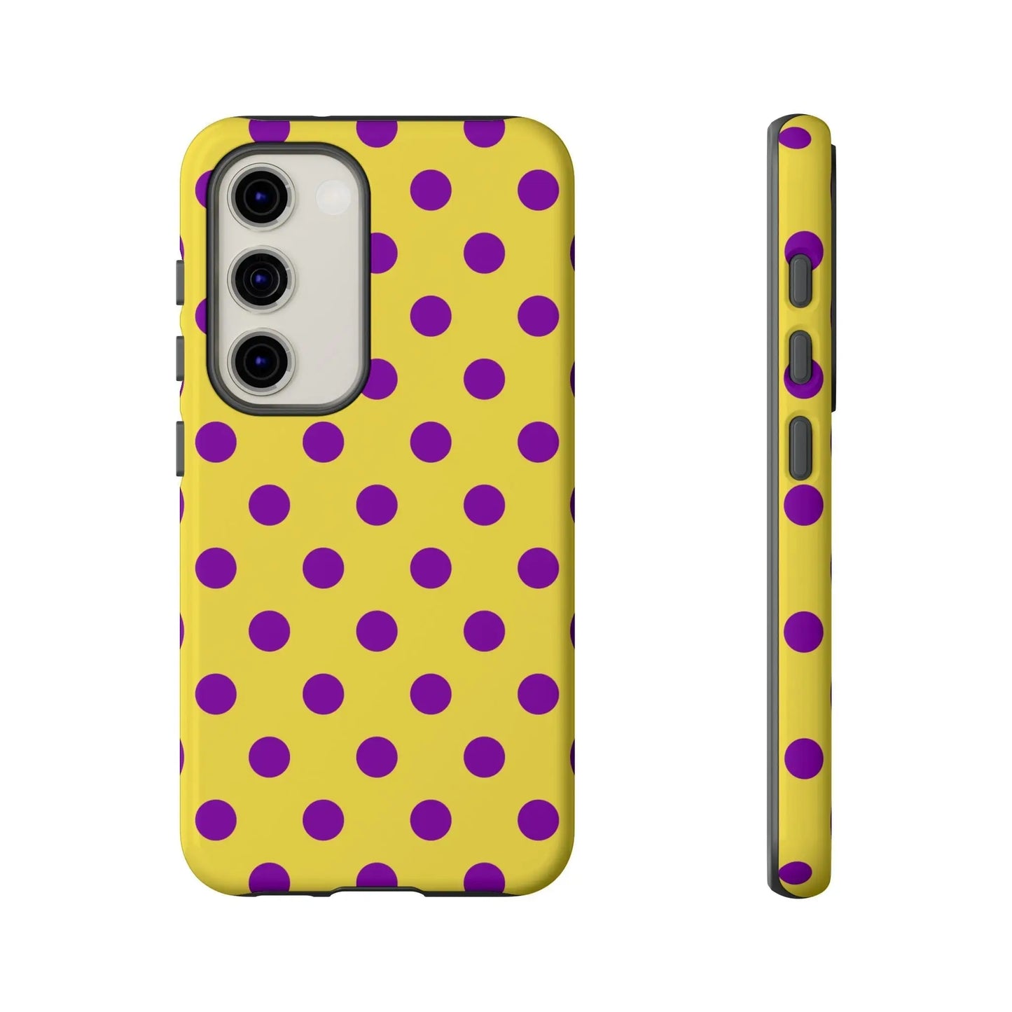 Phone Case - Bright Yellow with Purple Dots - Samsung Galaxy S23 / Glossy - Phone Case