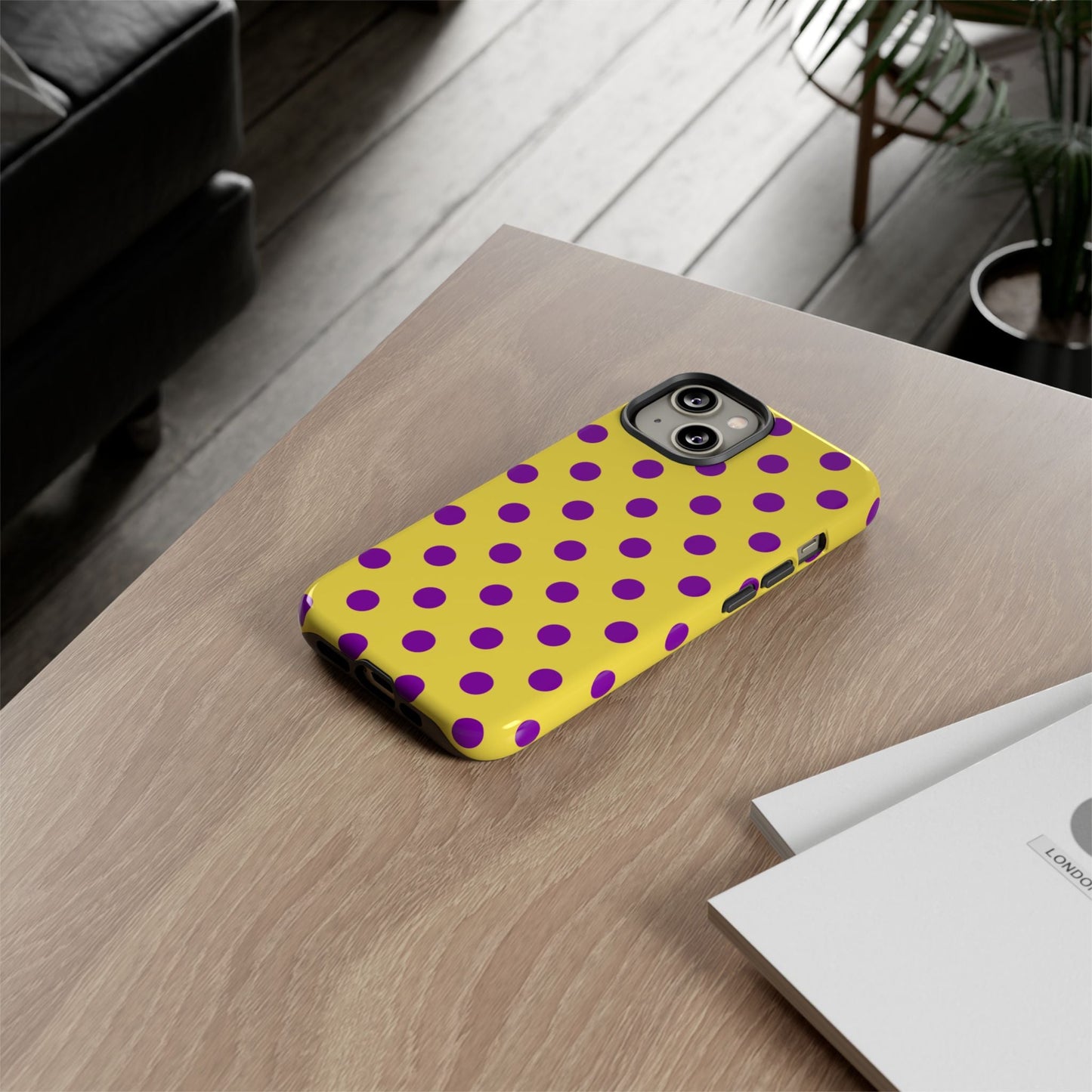 Phone Case - Bright Yellow with Purple Dots - Phone Case