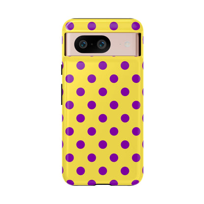 Phone Case - Bright Yellow with Purple Dots - Google Pixel 8 / Glossy - Phone Case