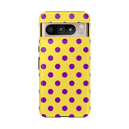 Phone Case - Bright Yellow with Purple Dots - Google Pixel 8 Pro / Glossy - Phone Case