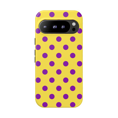 Phone Case - Bright Yellow with Purple Dots - Google Pixel 9 Pro / Matte - Phone Case