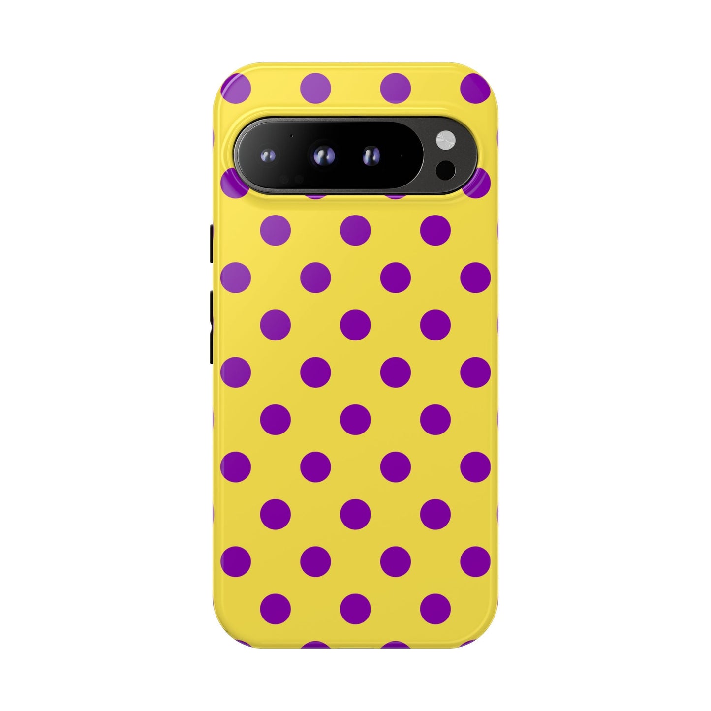 Phone Case - Bright Yellow with Purple Dots - Google Pixel 9 Pro XL / Glossy - Phone Case