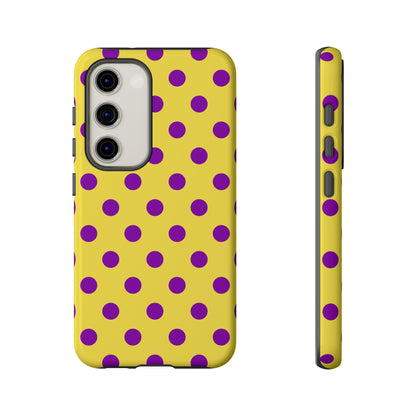Phone Case - Bright Yellow with Purple Dots - Samsung Galaxy S23 / Glossy - Phone Case