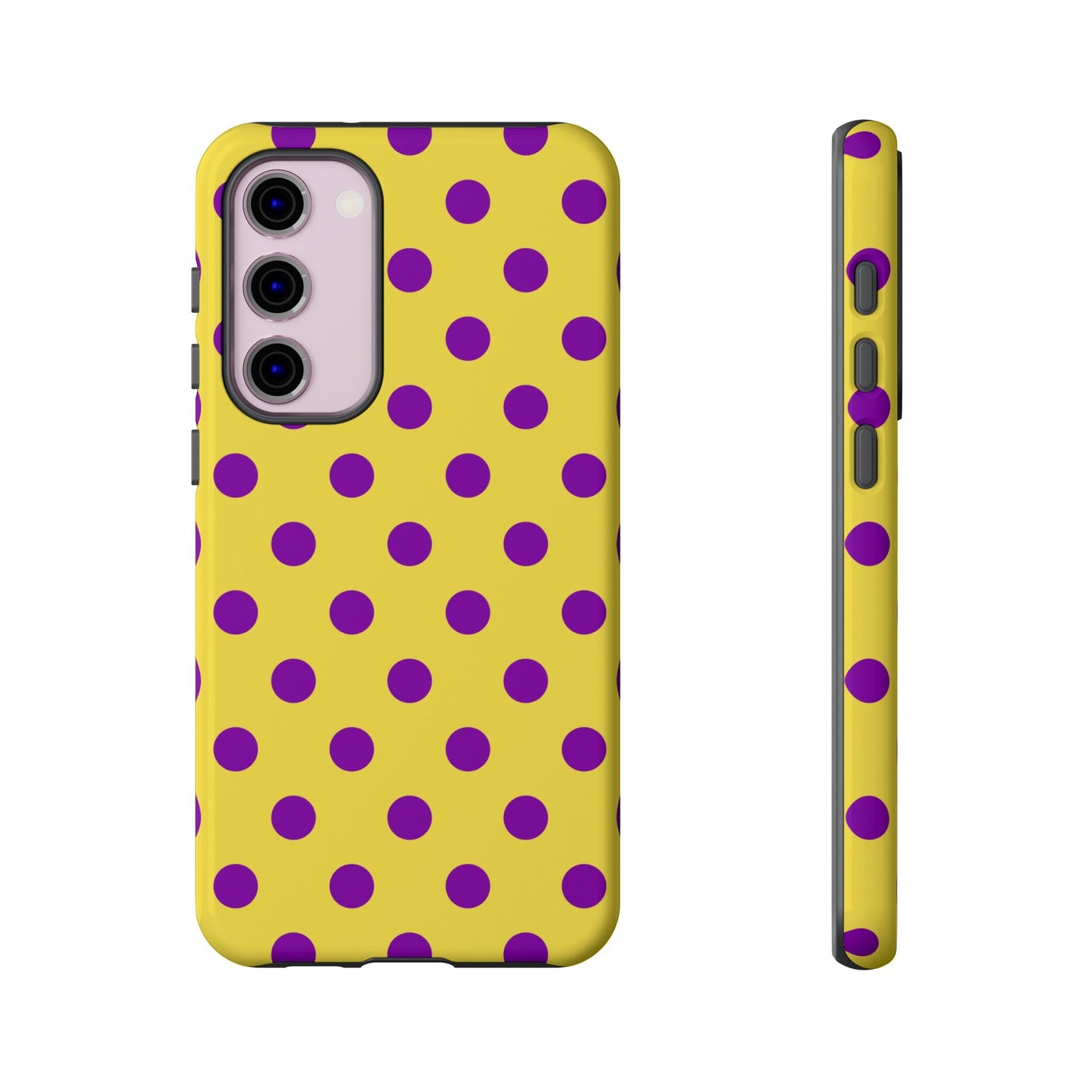 Phone Case - Bright Yellow with Purple Dots - Samsung Galaxy S23 Plus / Glossy - Phone Case