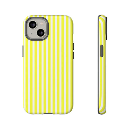 Phone case cover in banana yellow and white striped tough design with a hard shell protective back for iphone samsung google