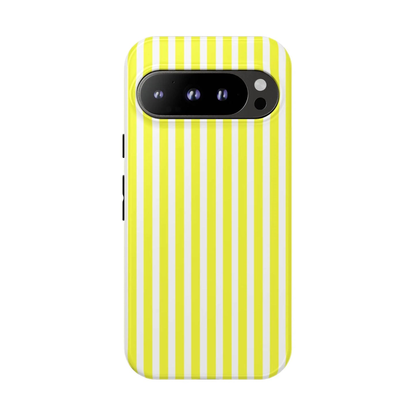 Vibrant banana yellow and white striped tough phone case cover with hard shell for iphone samsung google back view