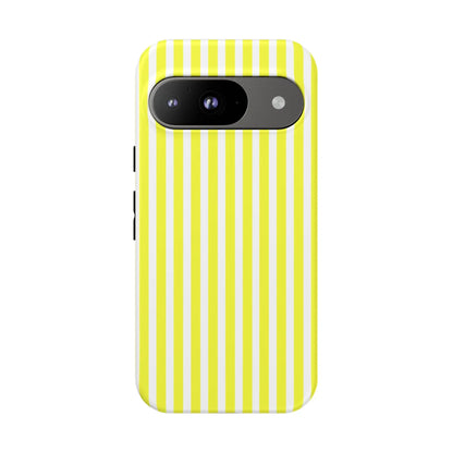 Vibrant banana yellow and white striped tough phone case cover with hard shell for iphone samsung google shown from back side