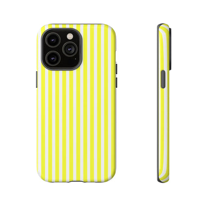 Back side of bright banana yellow and white striped tough phone case cover with hard shell for iphone samsung google