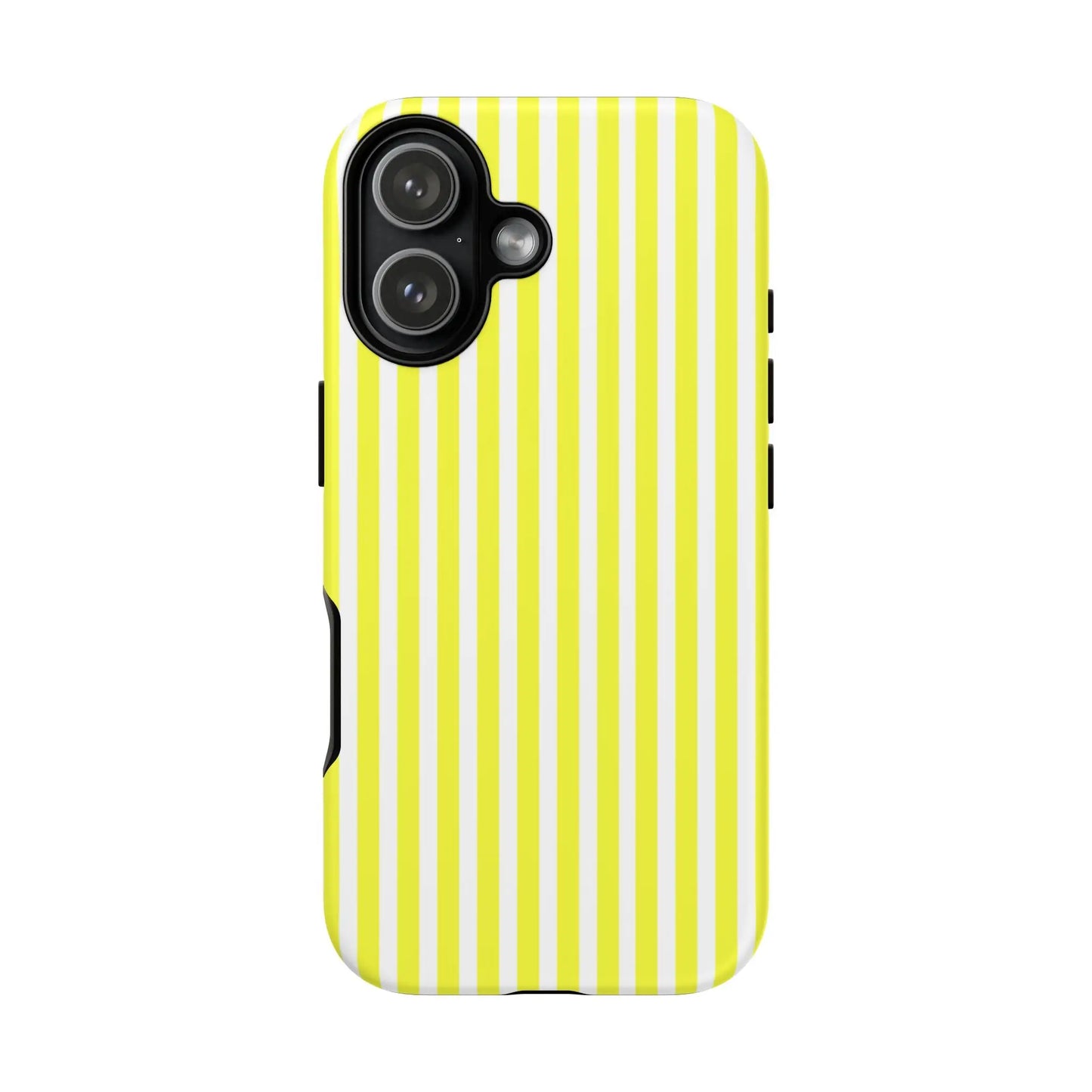 Back view of a banana yellow and white striped tough phone case cover with a hard shell for iphone samsung google