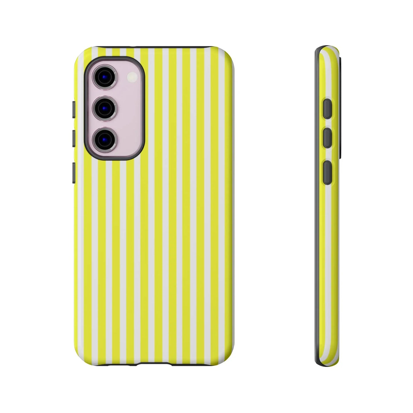 Back side of a vibrant lime green and white striped tough phone case cover with sleek protective design for iphone samsung google