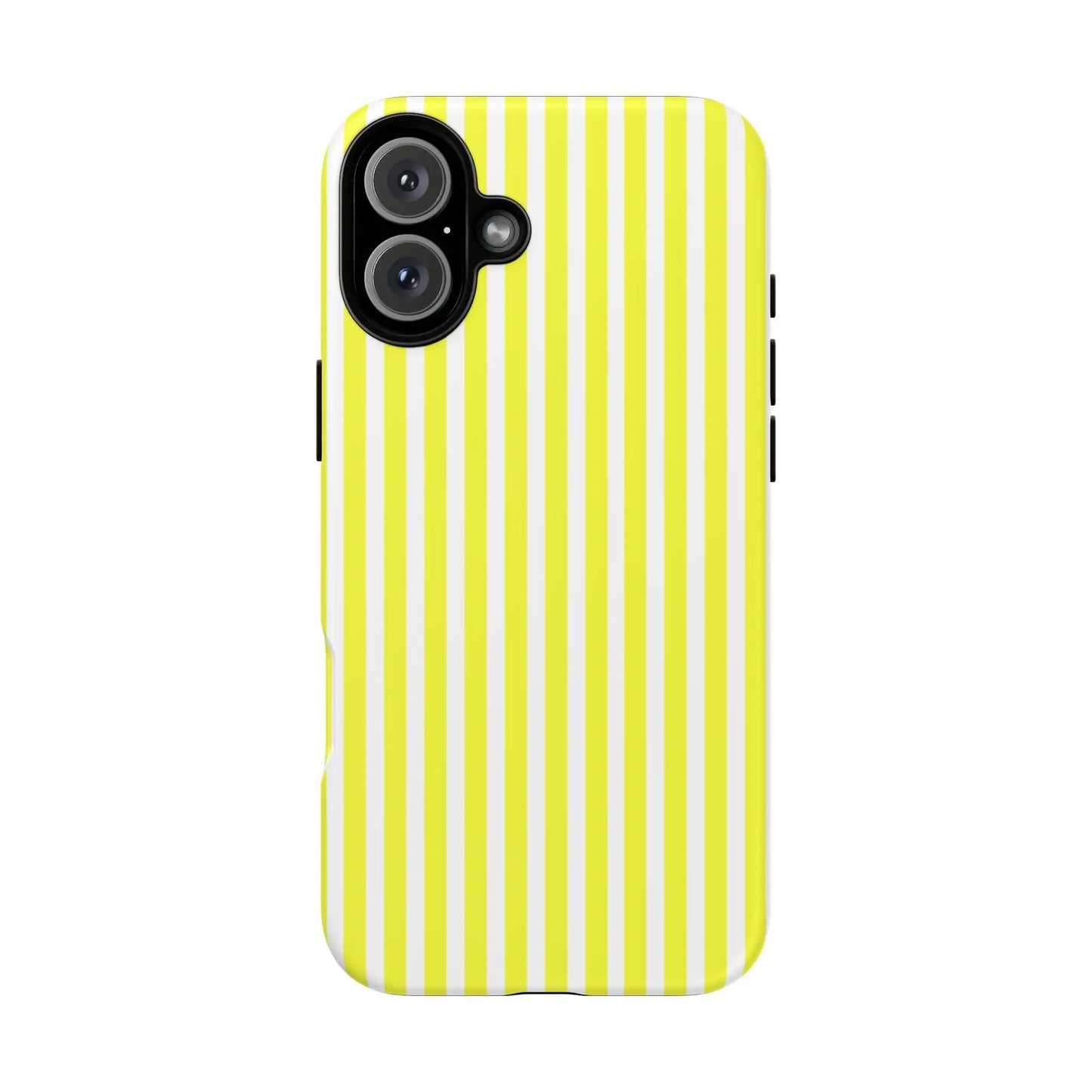Back view of a banana yellow and white striped tough phone case cover with a hard shell design for iphone samsung google