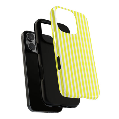 Back side of a banana yellow and white striped tough phone case cover with a glossy hard shell for iphone samsung google