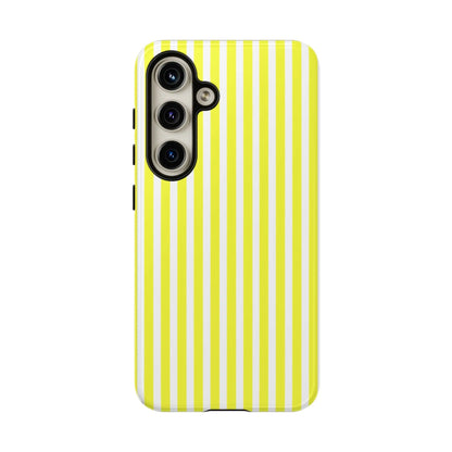 Back side of a banana yellow and white striped tough phone case cover with hard shell for iphone samsung google
